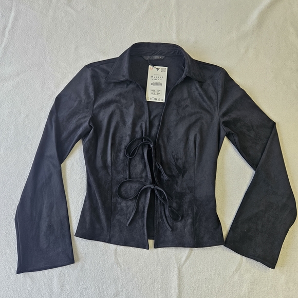 Zara Jackets & Blazers - Zara Women Black Collared Long Sleeve Viscose Blazer Drawstring 90s Size M